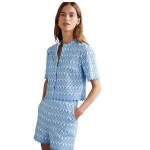 Boden Womens Size 2 Blue White Embroidered Cropped‎ Shirt and Shorts Set